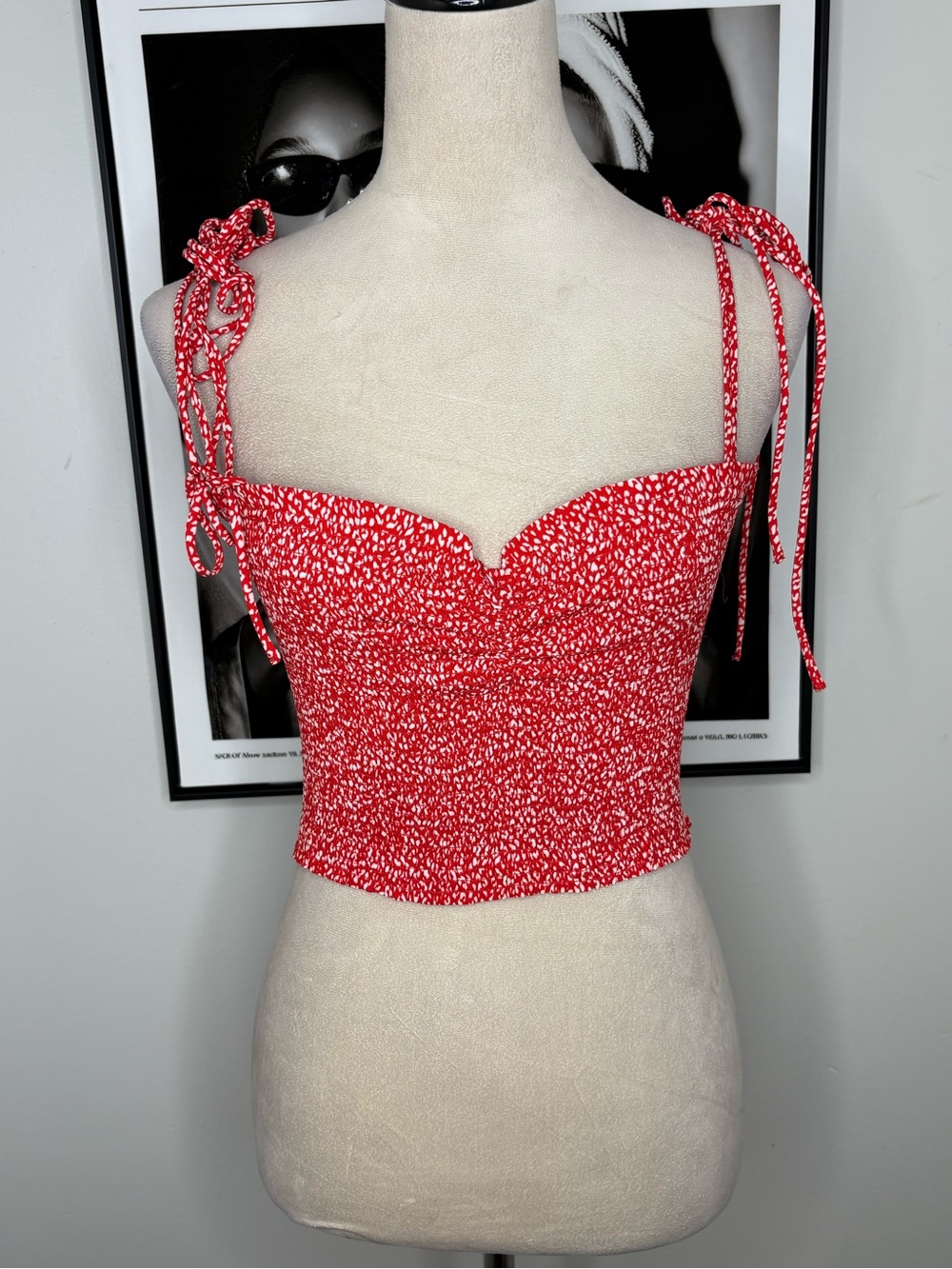 Red Tie-Shoulder Sweetheart Crop Top